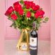 Florero con Rosas Vino y Chocolates - Floreciendo Amor 